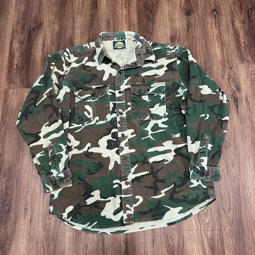 Vintage Cabelas Chamois Camo Button Down Shirt Men’s Size XL